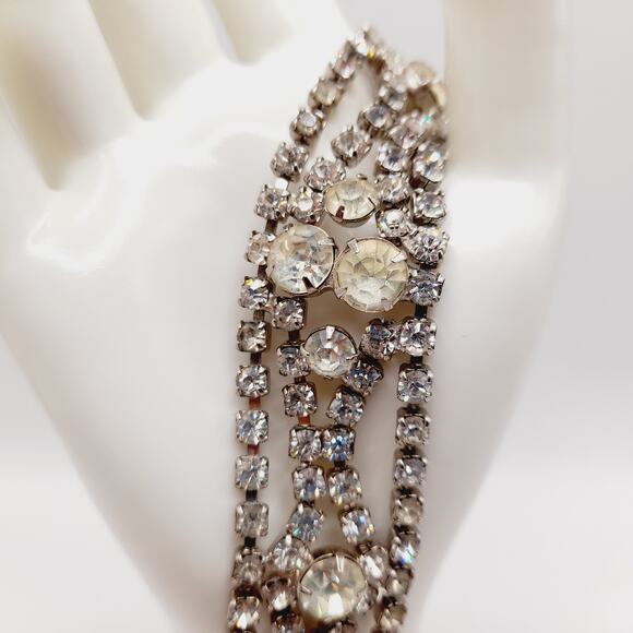 Vintage 1950s Clear Rhinestone Four Row Bracelet - 7 1/4 Inches, Wedding Jewelry - Picture 5 of 11